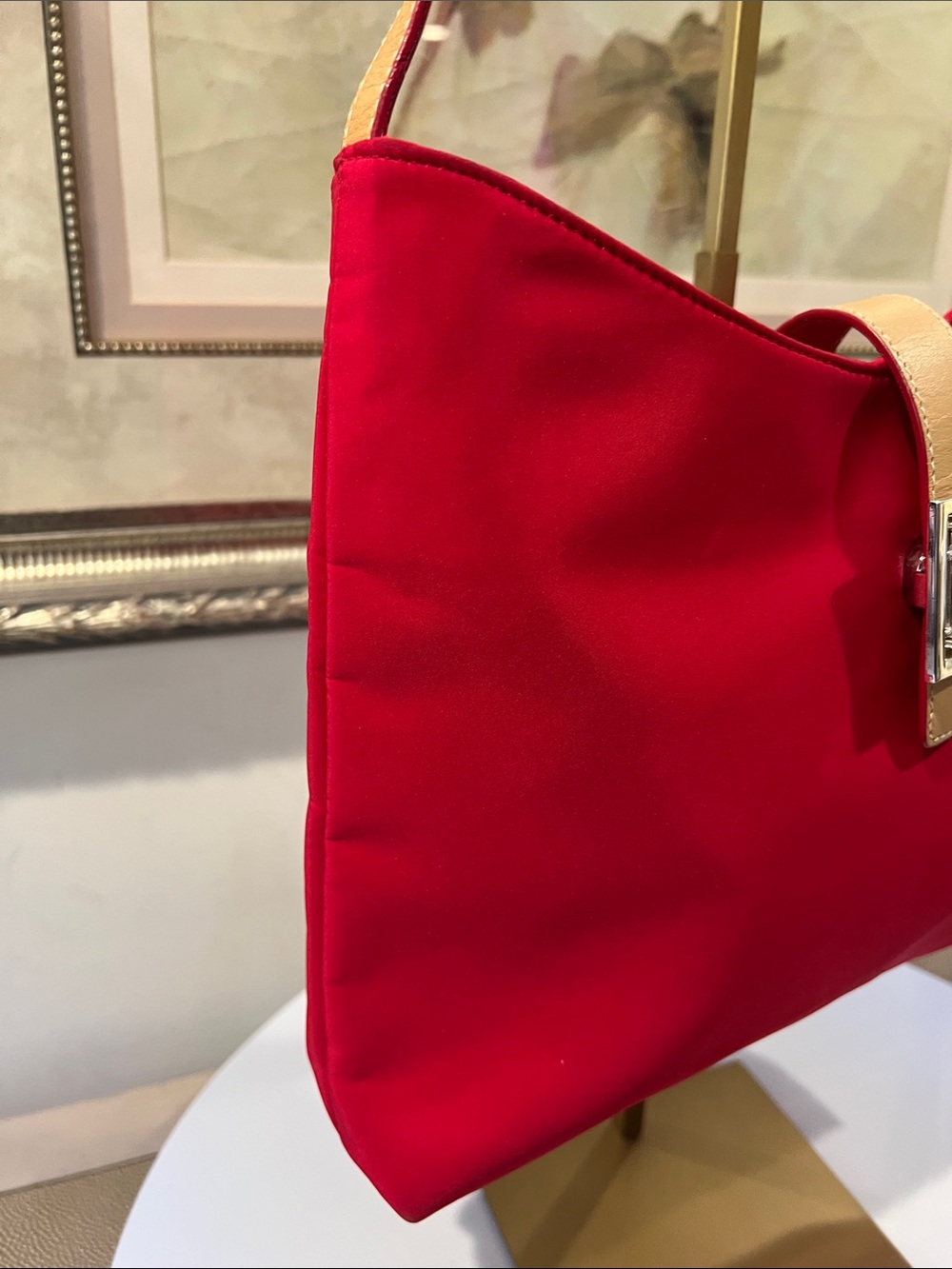 Lauren Ralph Lauren Red Shoulder Bag with Tan Strap - Picture 4 of 15